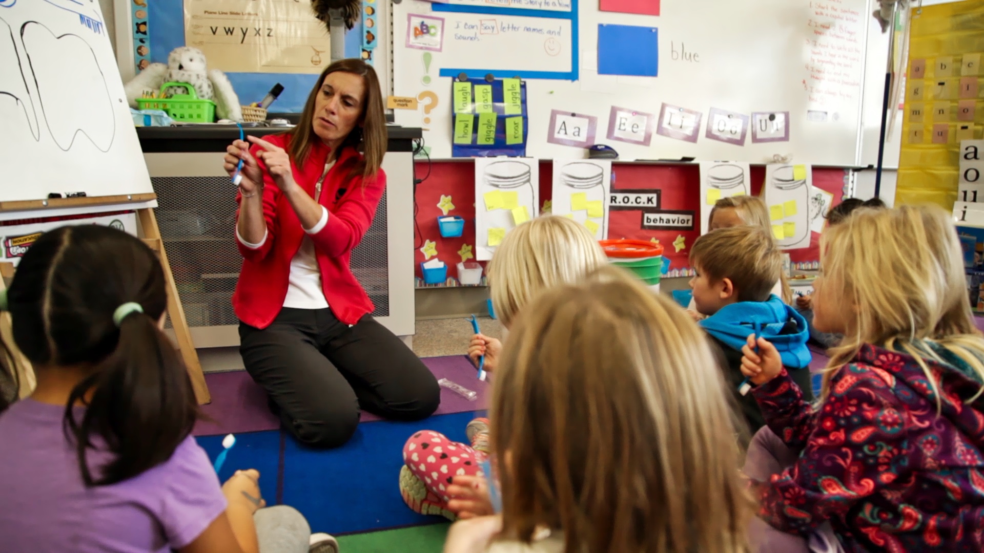 Kindergartners learn how to use Oh'Pal for a Cavity Free Future