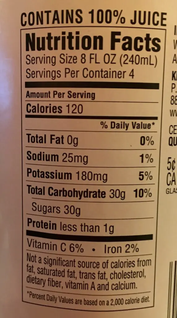 A close up of the nutrition label on a drink