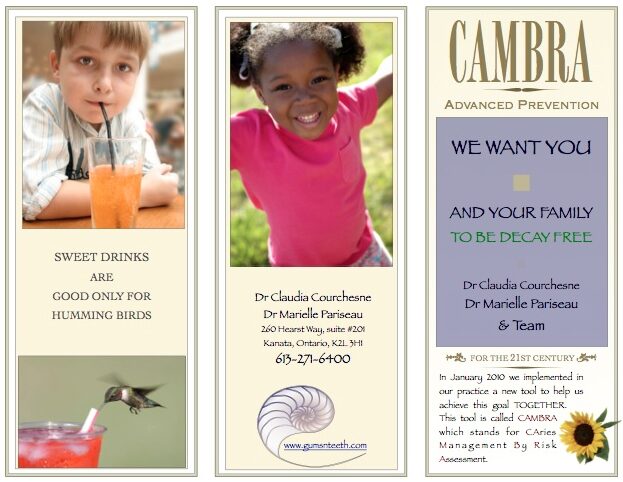 A series of three brochures with children and drinks.