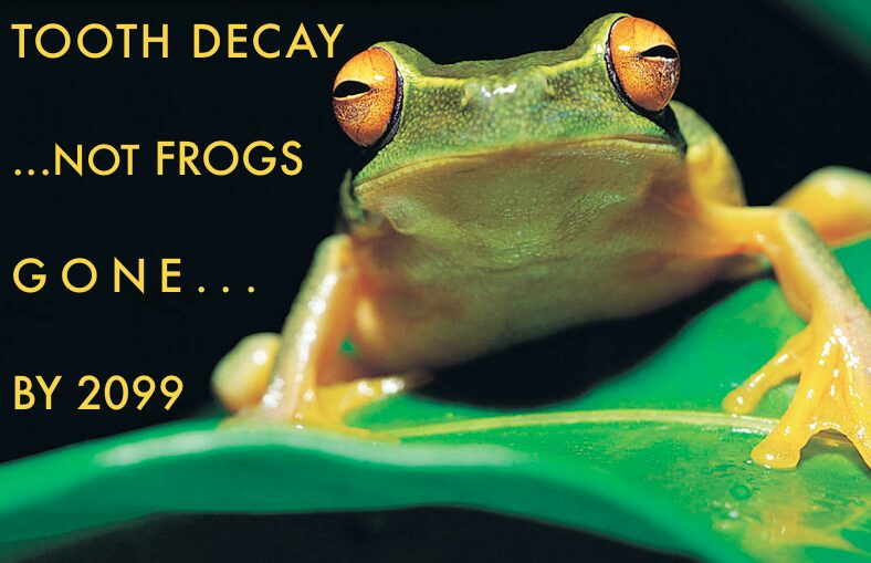 A close up of a frog with the words " earth decay and frogs are gone ".