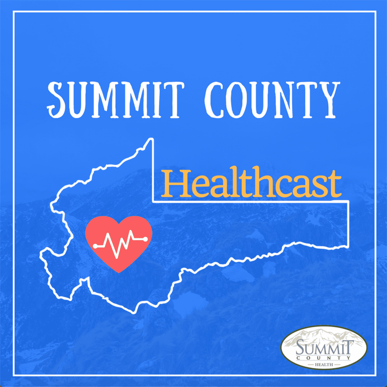 A blue background with the words summit county healthcast written in white.