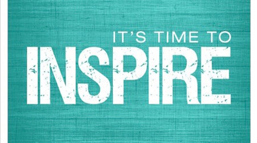 A teal colored fabric with the words " it's time to inspire ".