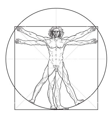 A drawing of the human body in front of an image.